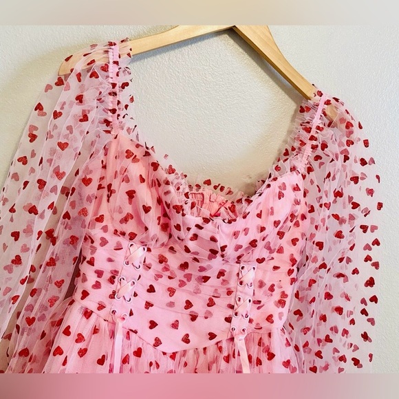 NWT Small Dolls Kill Sugar Thrillz Heavenly Affair Tulle Heart Flocked Babydoll - Picture 2 of 16